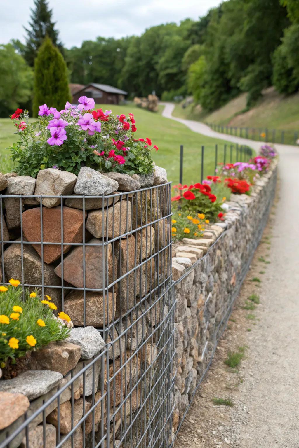 Gabion wall planters offer functionality and flair with minimal care.