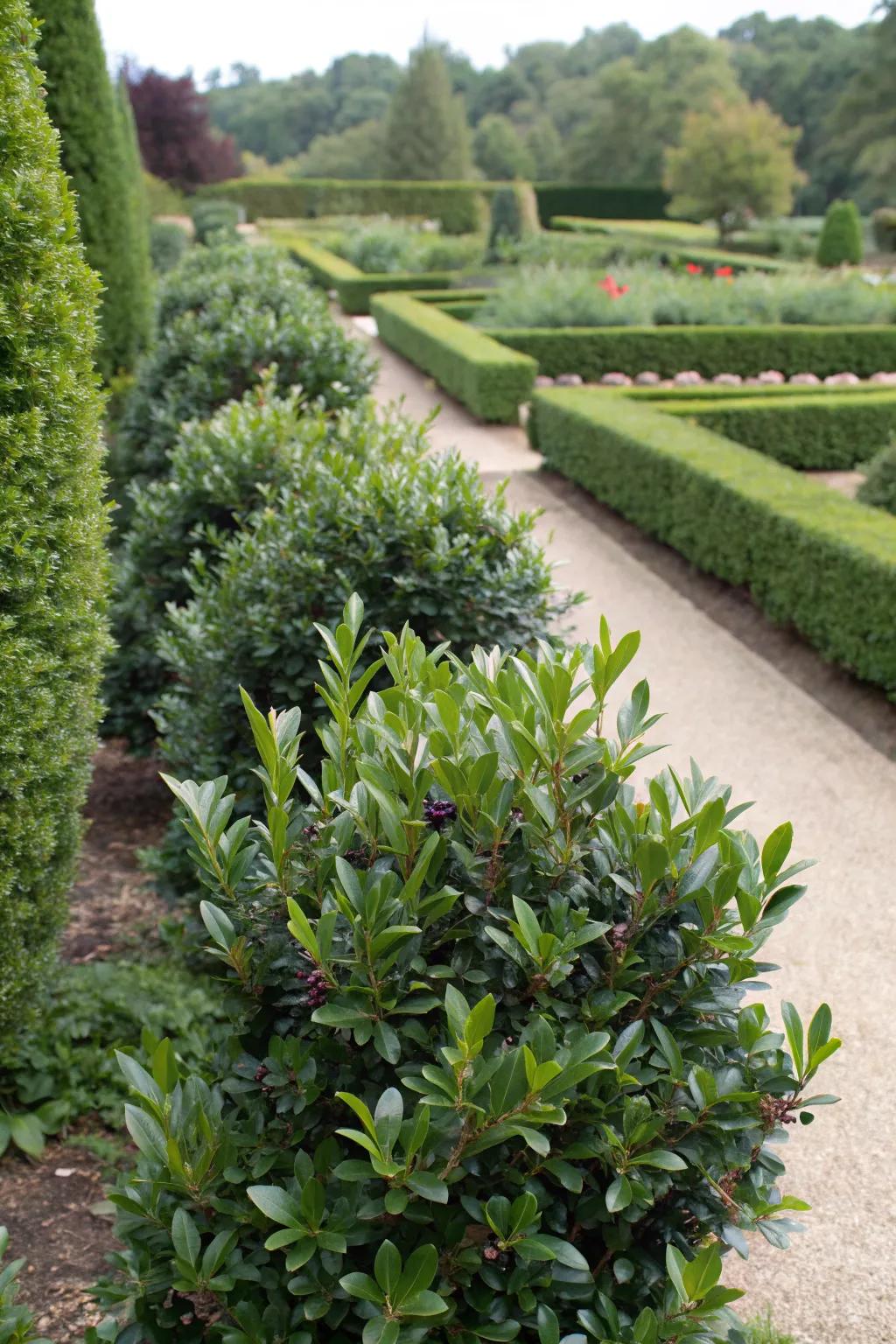 Inkberry holly shrubs providing a reliable, year-round lush appearance.
