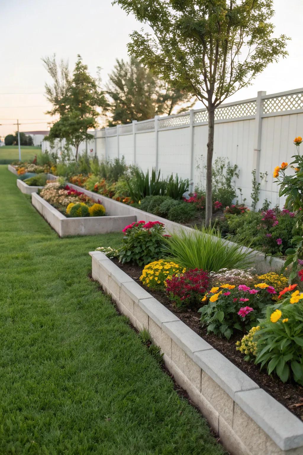 Stone edging providing clean lines and definition to a side yard.