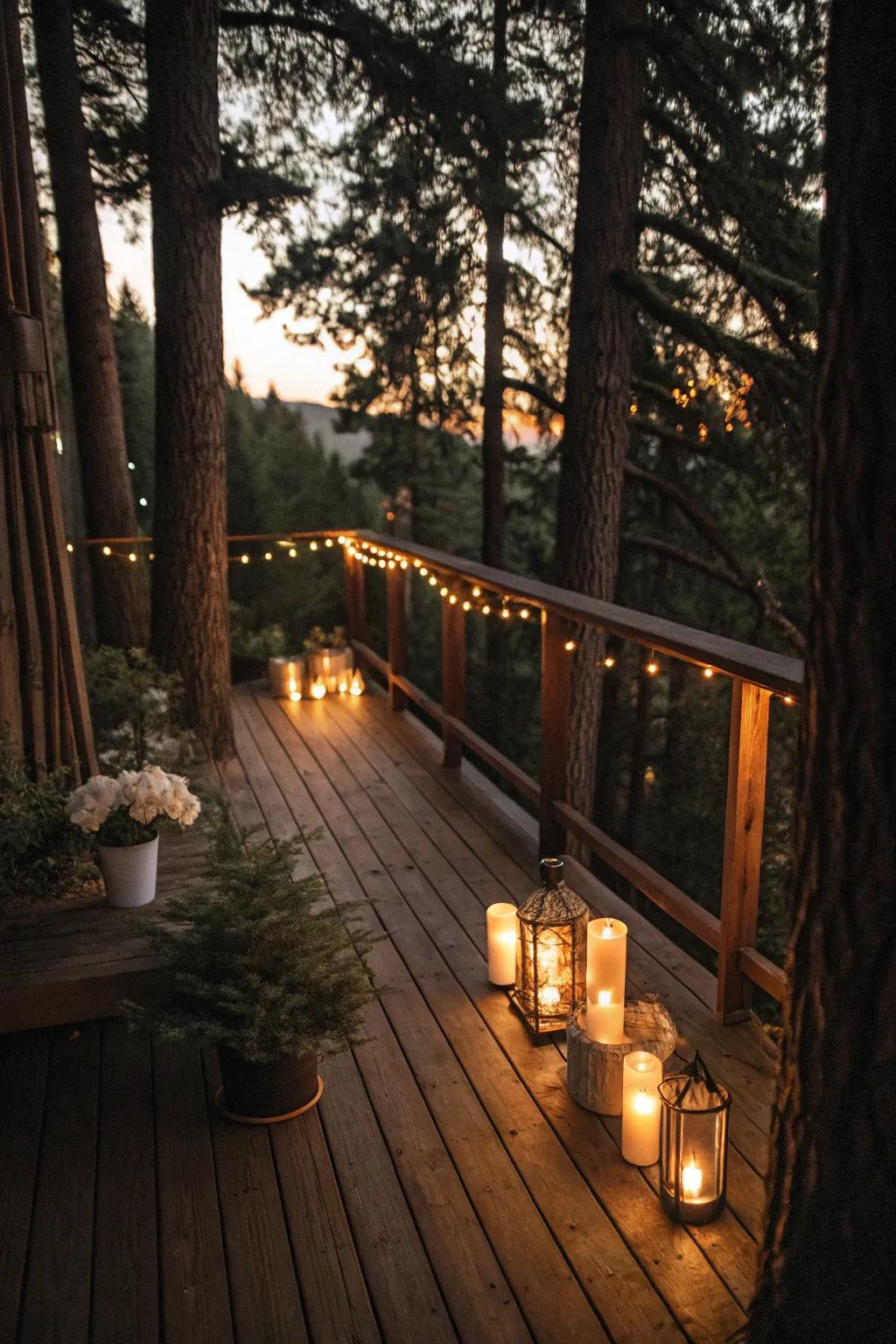 Candlelit corners add romance and intimacy to your deck.