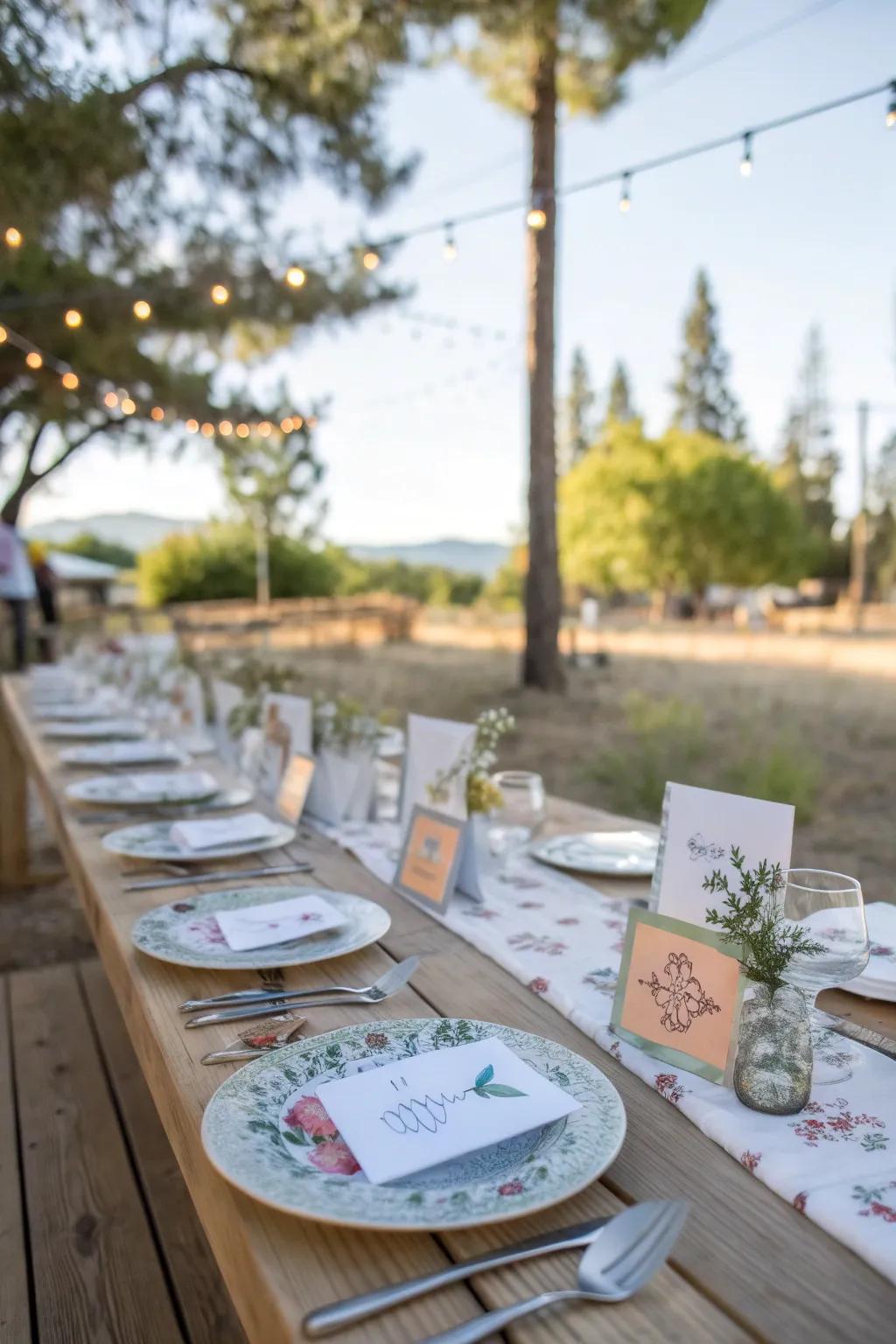 Personalized place cards adding a thoughtful touch to the picnic.