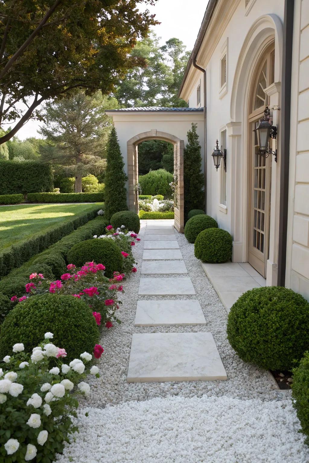 Create a grand entrance with marble chips.