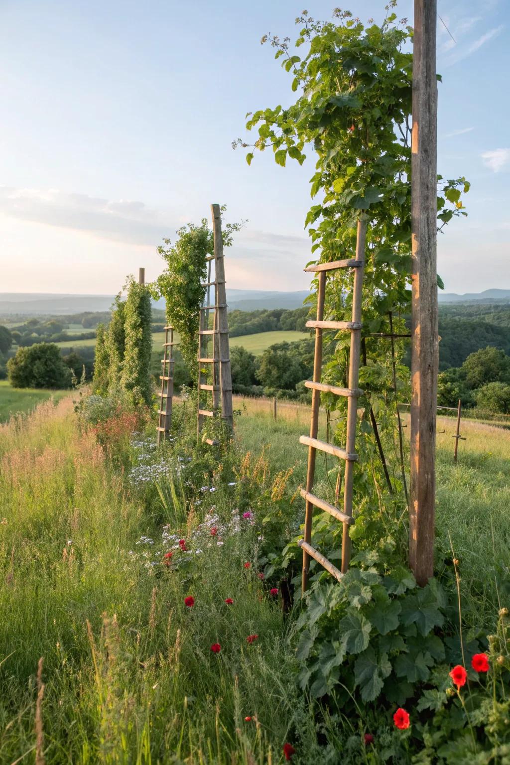 Vertical gardens adding height and lush greenery.