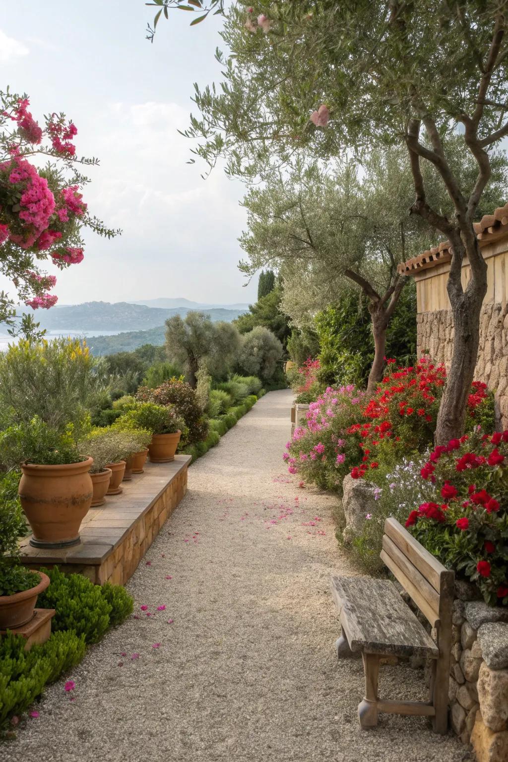 Gravel pathways offer rustic elegance and texture.