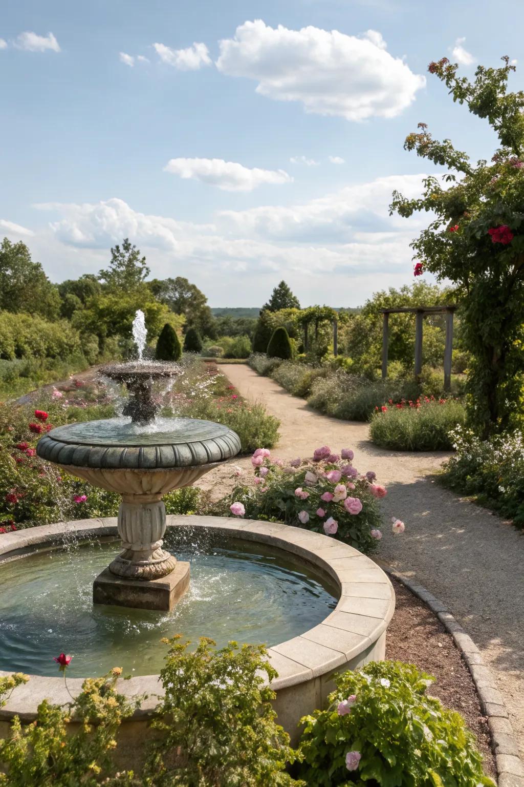A water feature adds tranquility to the memorial garden.
