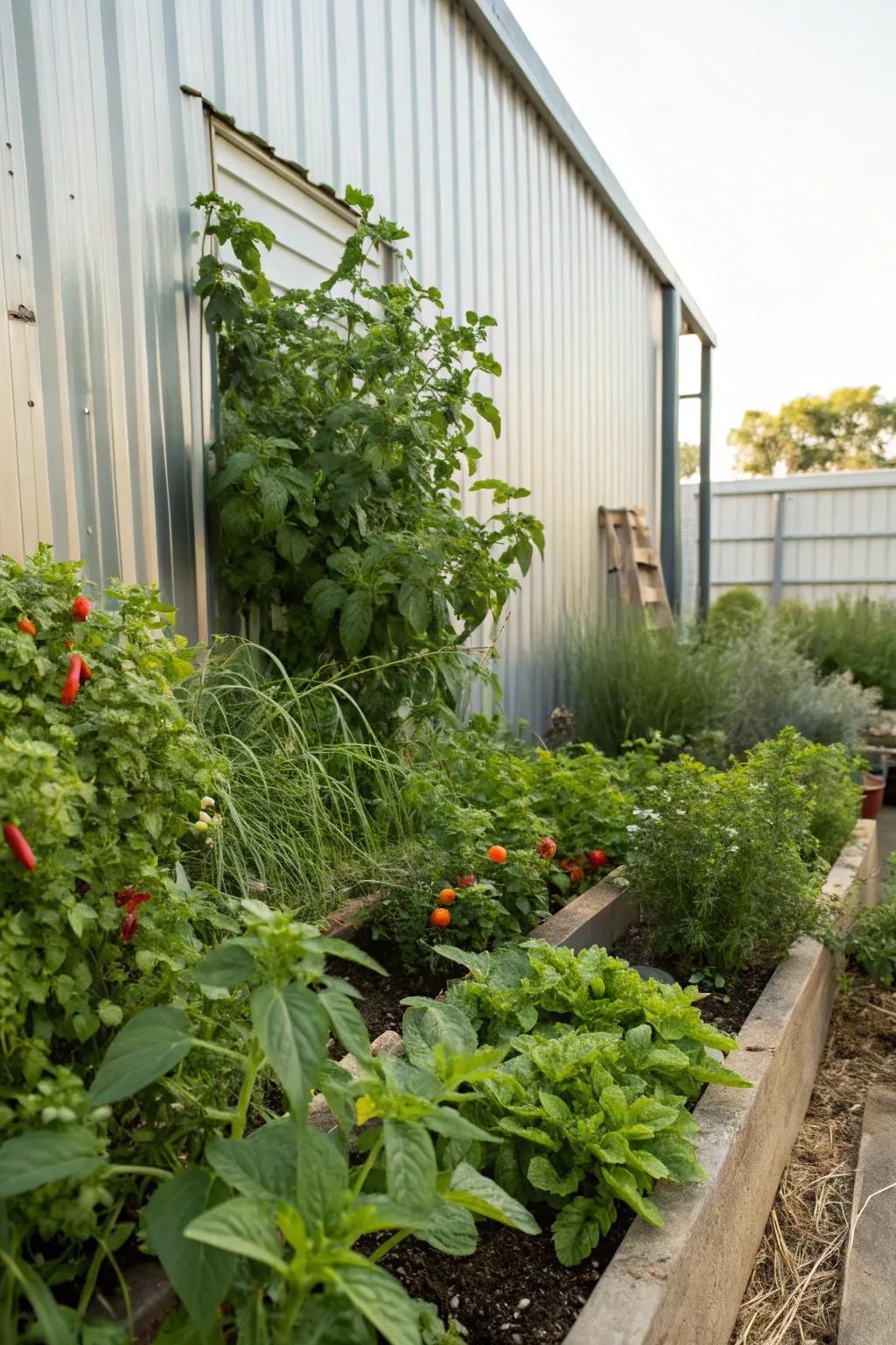 Edible plants adding both beauty and functionality to a metal structure.