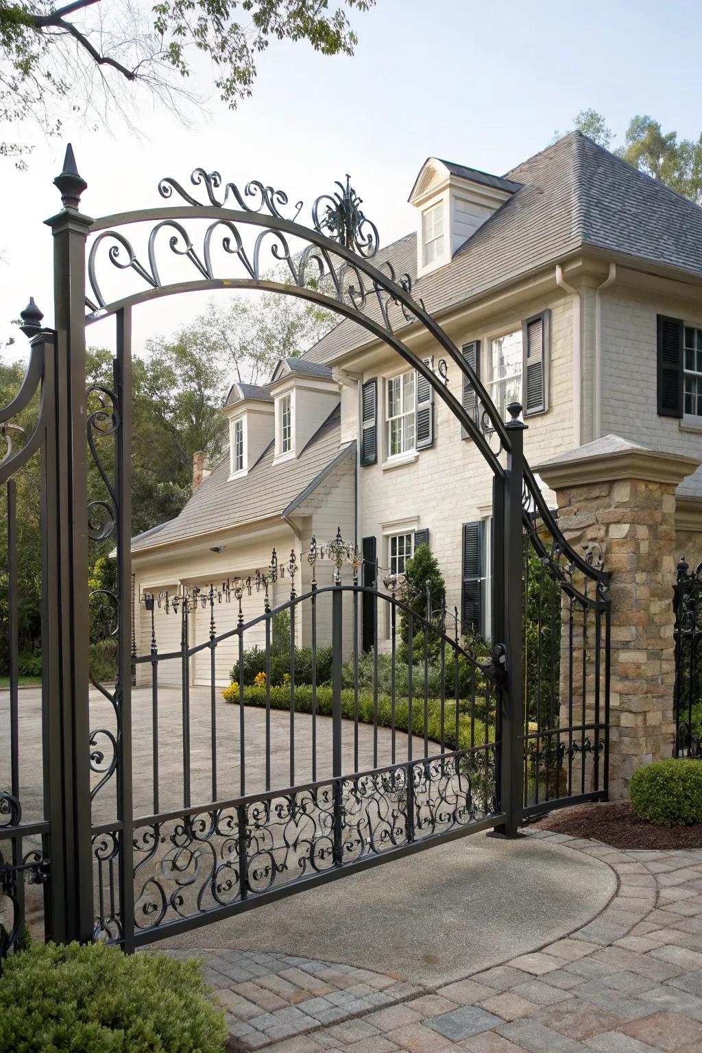 Curved gates introduce graceful architectural elements.