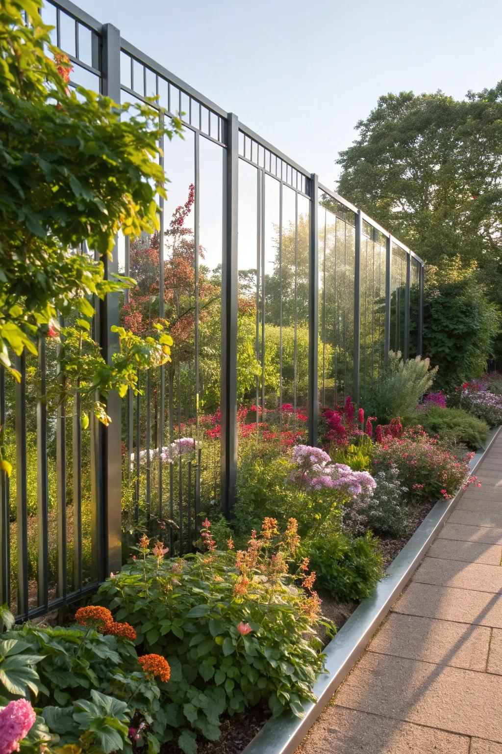 Reflective metal fences add a touch of glam to gardens.