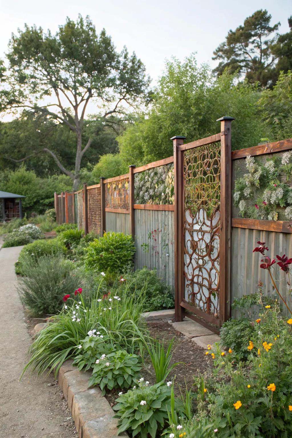 Eco-friendly charm with recycled metal panel fencing.