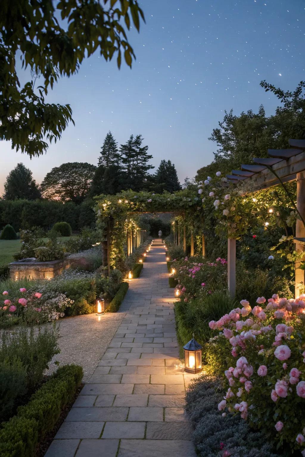 Ambient lighting creates a magical evening atmosphere.
