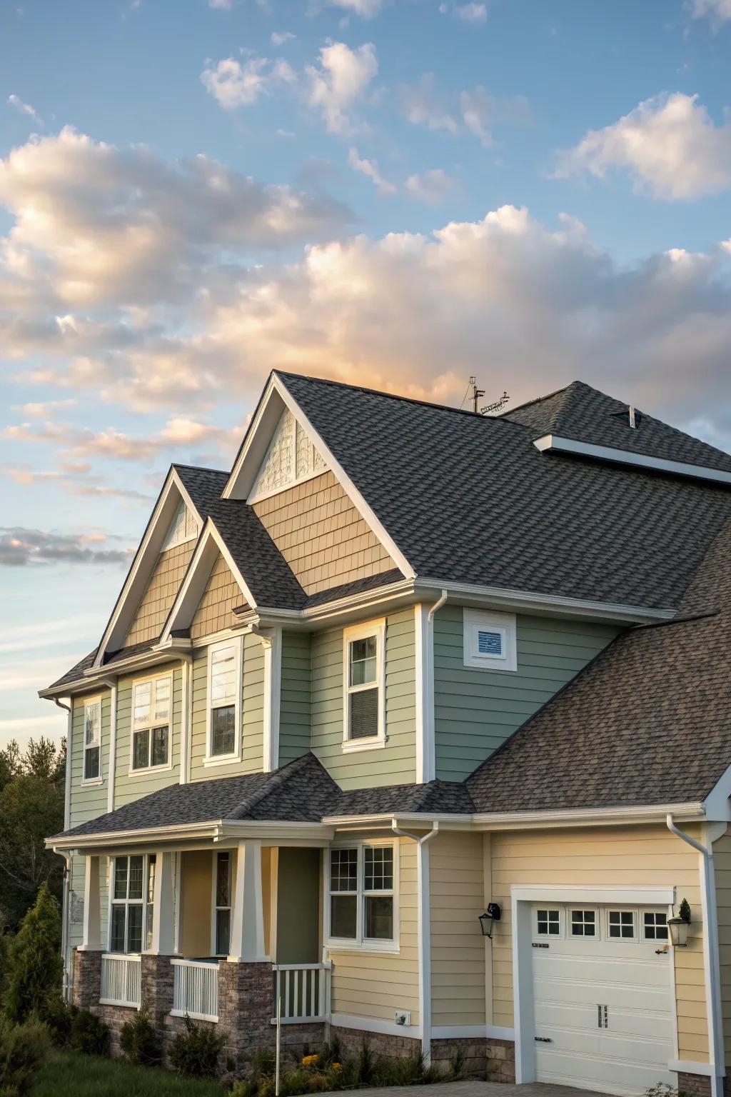 Roof styles that complement and enhance a mixed siding home exterior.