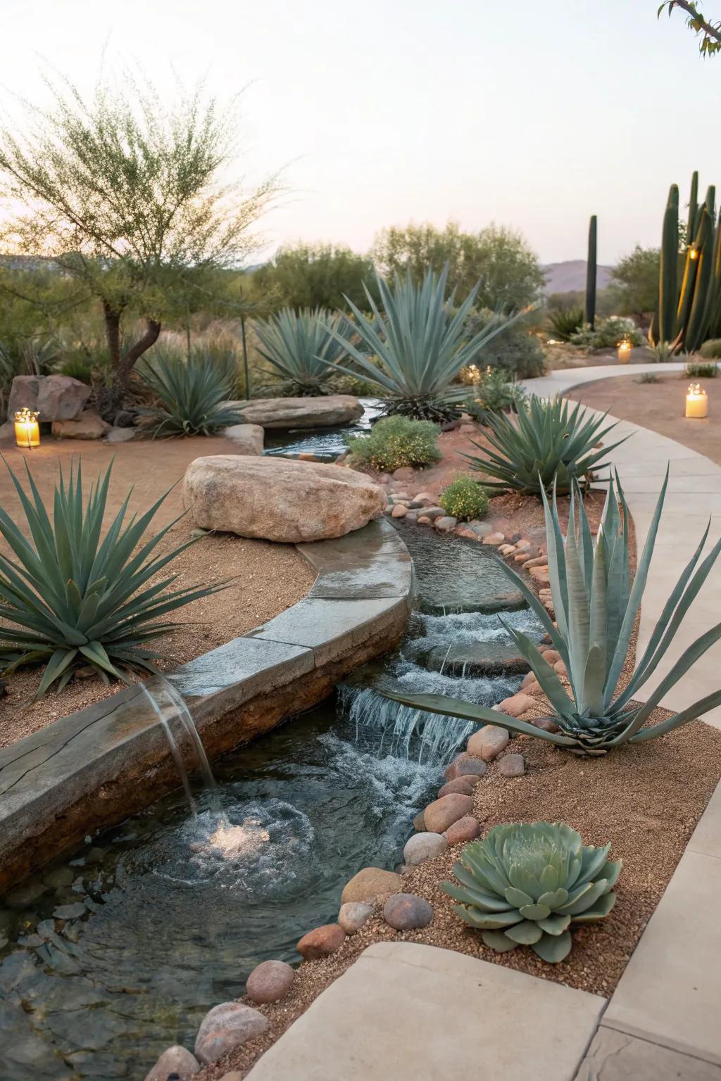 Agave brings desert beauty to water features.