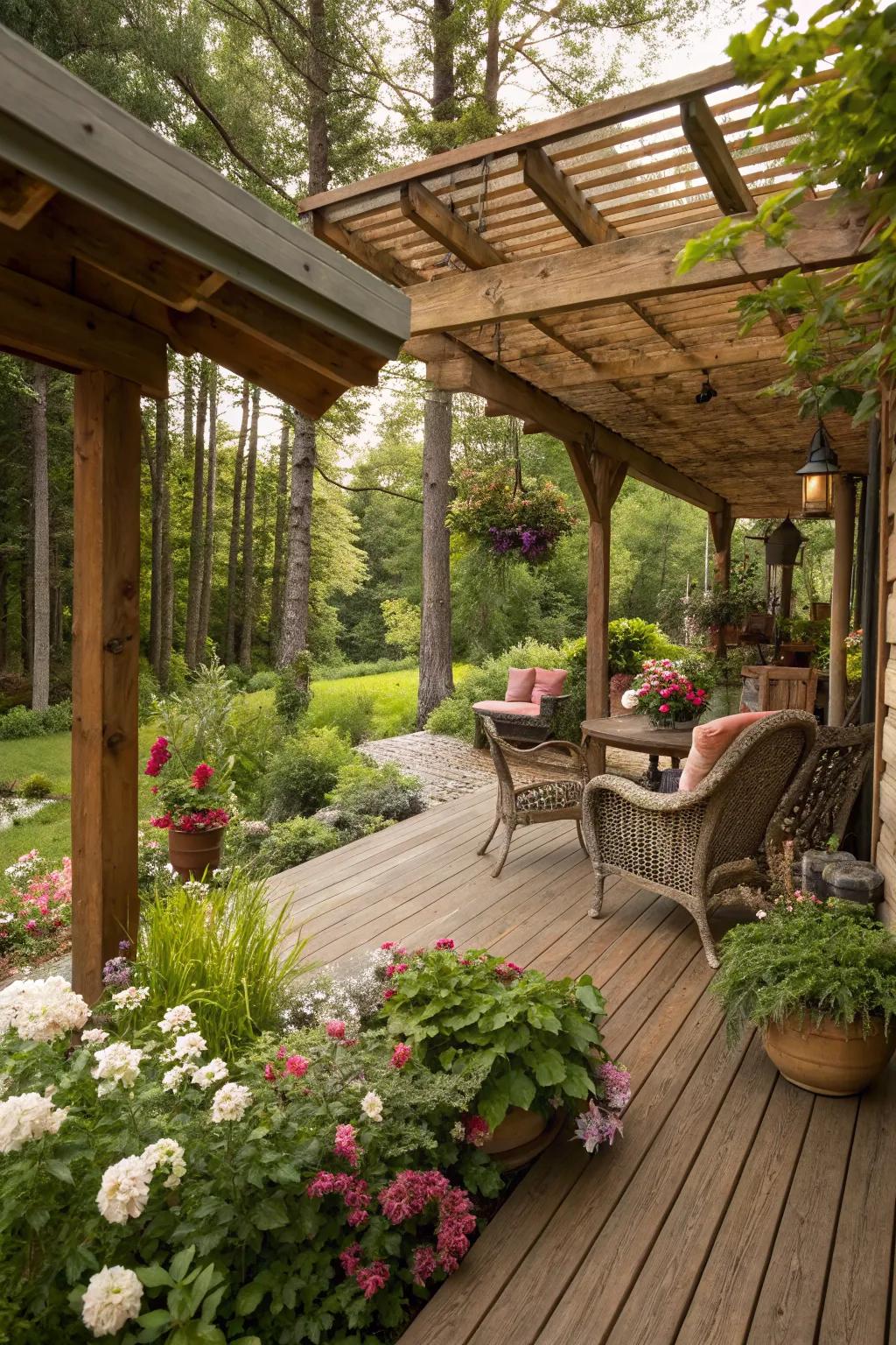 Rustic wood awnings add a timeless charm to outdoor spaces.