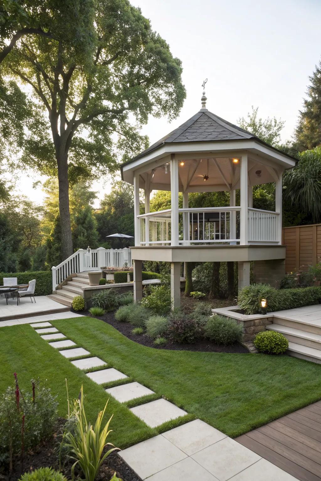 Floating gazebo illusion adds a modern twist.
