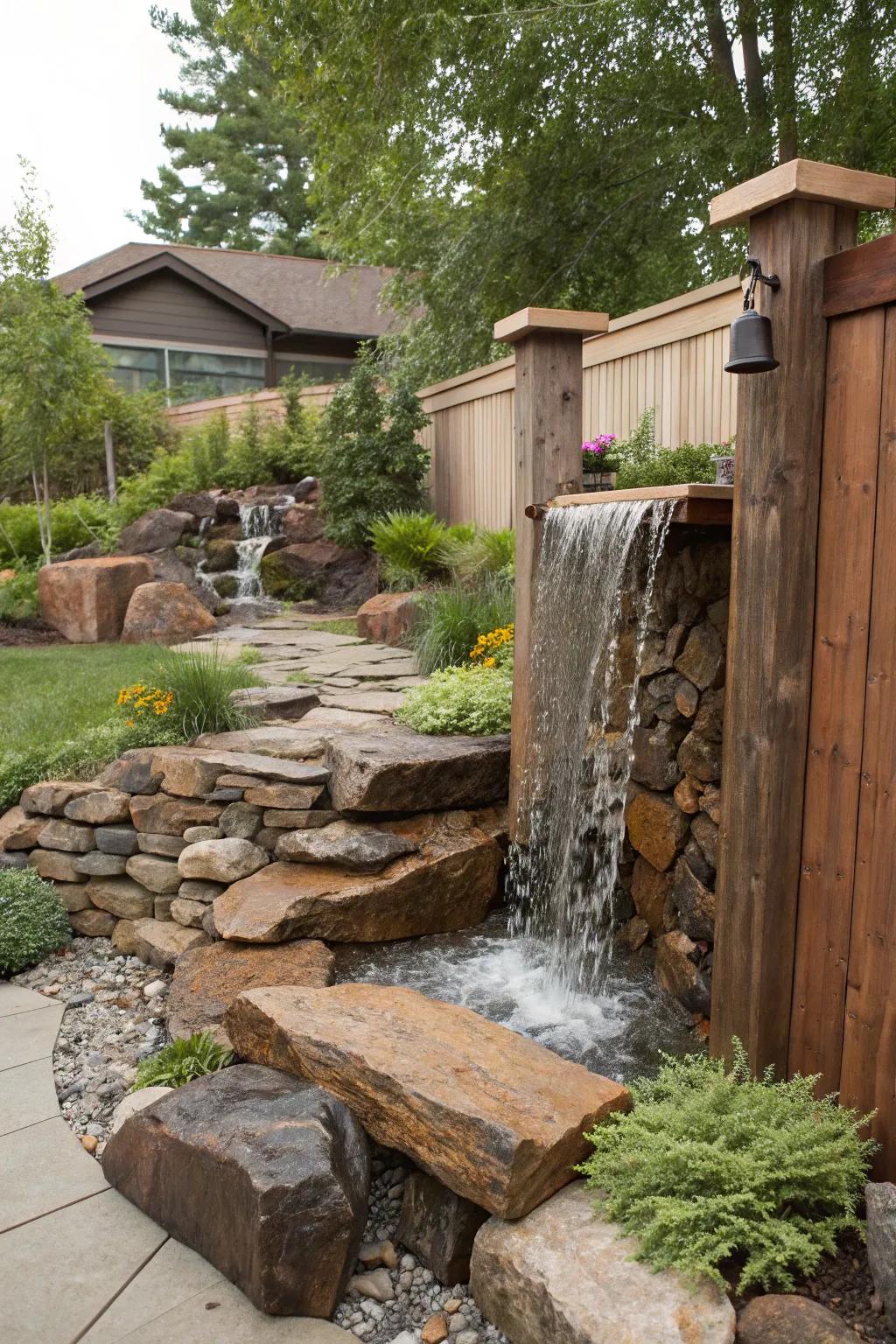 An eclectic mix of materials makes your waterfall stand out.