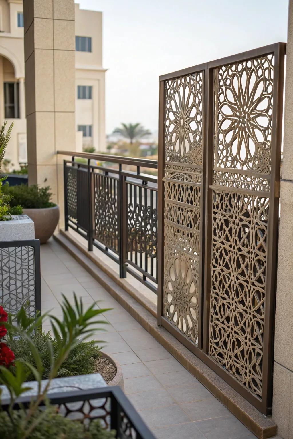 Laser-cut balcony grill, transforming the space into a work of art.