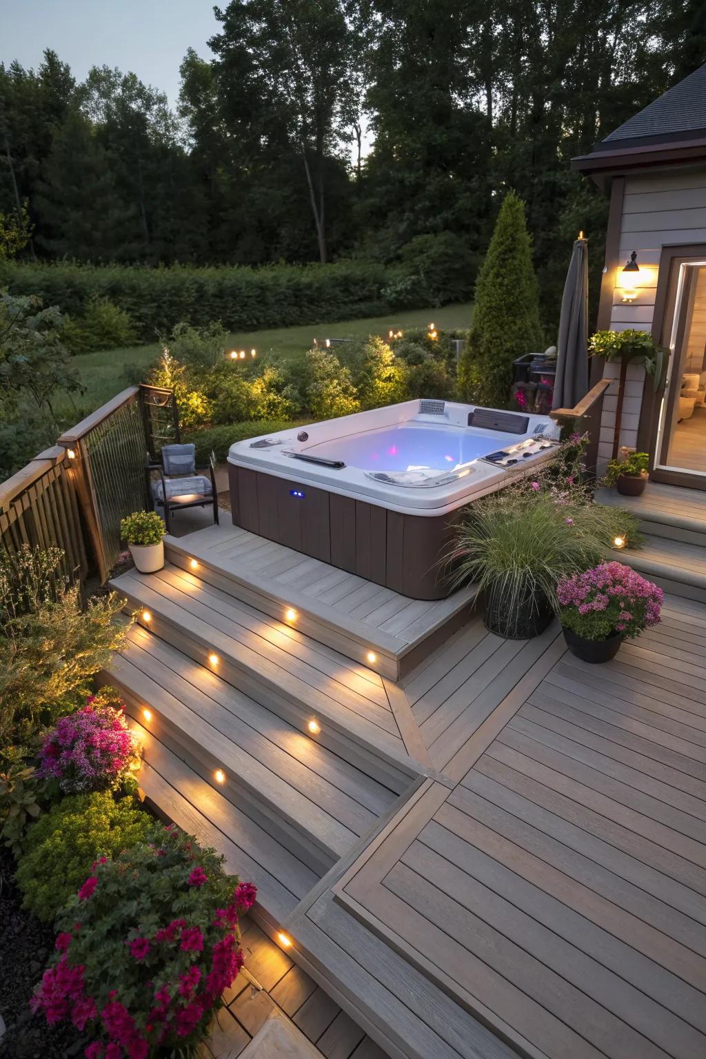 Decking around a hot tub creates a spa-like atmosphere.