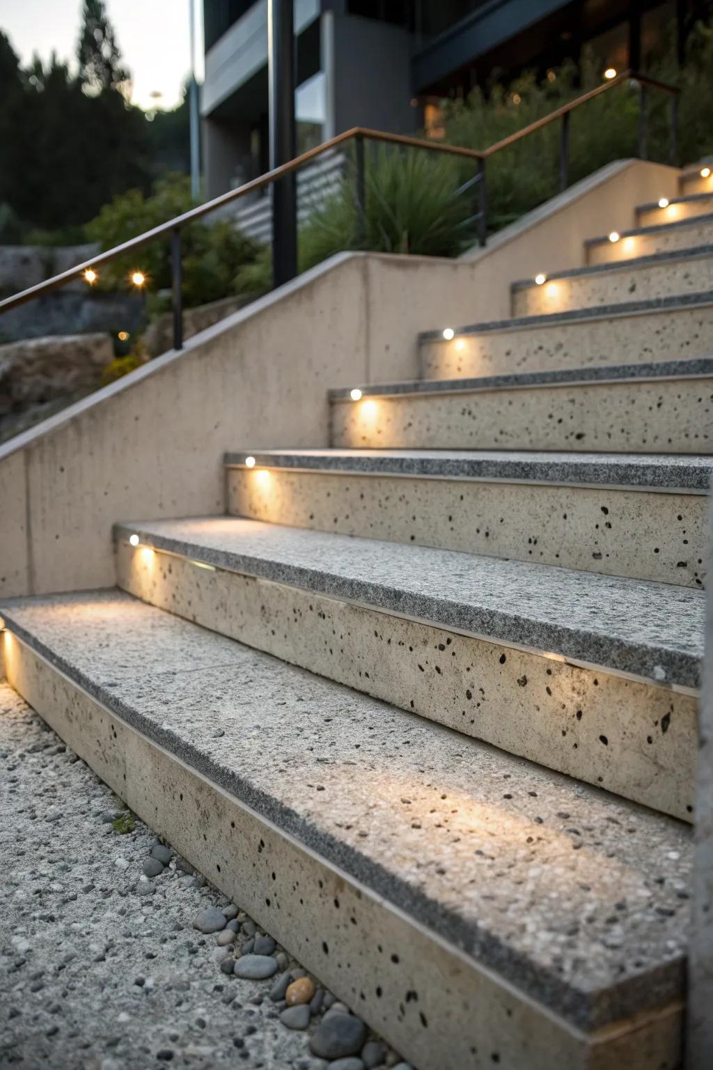 Concrete steps showcasing the beauty of exposed aggregate finishes.