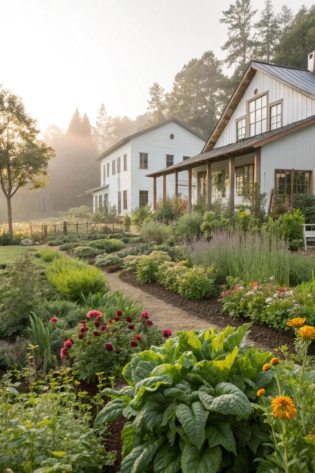 A natural color palette creates harmony with the architecture.