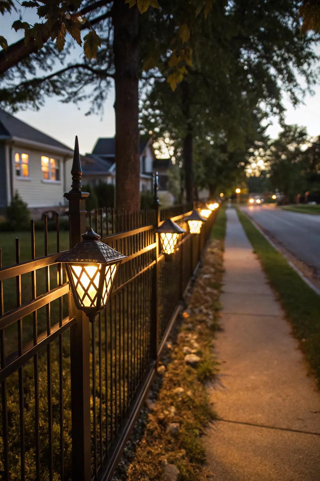 Illuminate your fence sustainably with solar-powered lights.