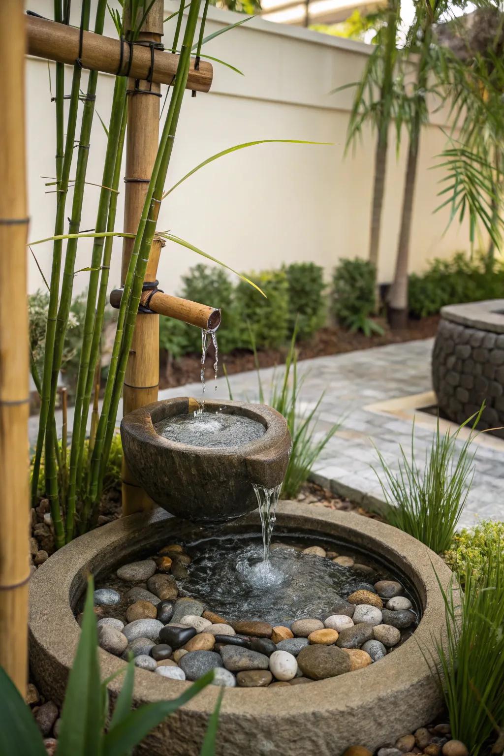 Create a serene retreat with a Zen garden fountain.