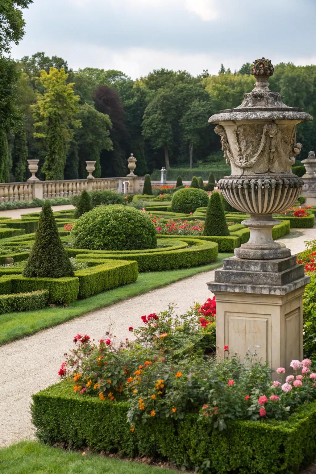 Garden sculptures add a touch of artistry