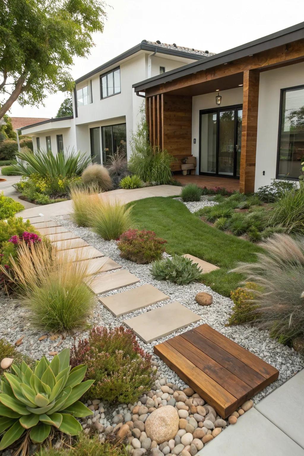 Layering textures creates depth and visual interest in the landscape.