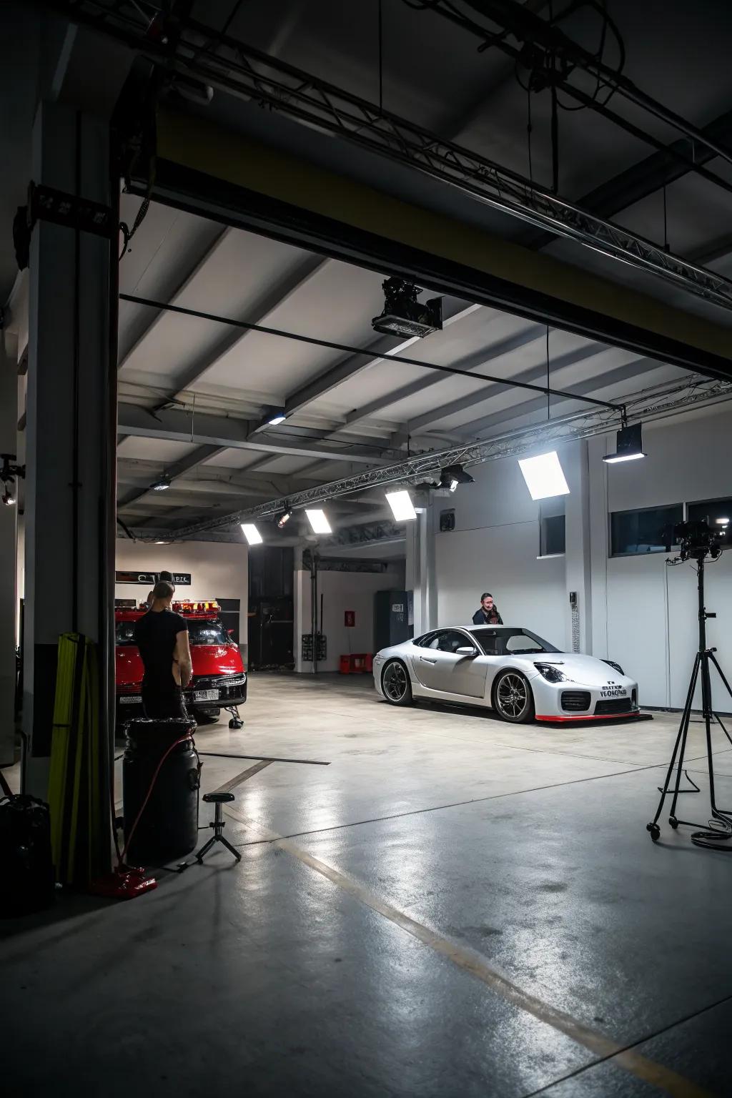 Track lighting: versatile and stylish for any garage.