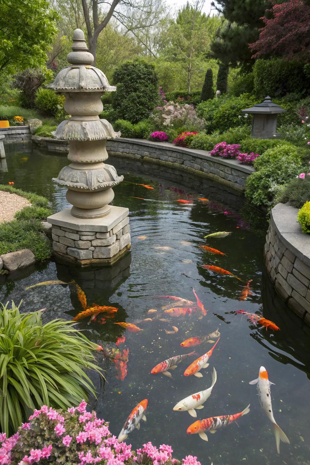 Elevate your pond's design with artistic sculptures.