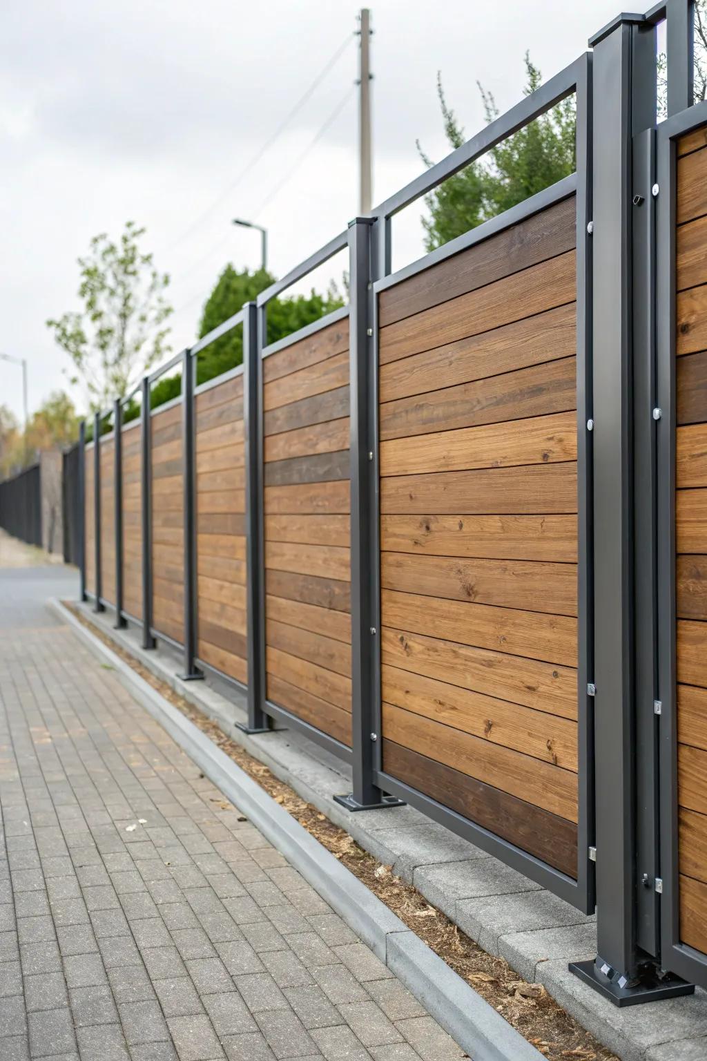 Floating wood panels for a modern fence twist