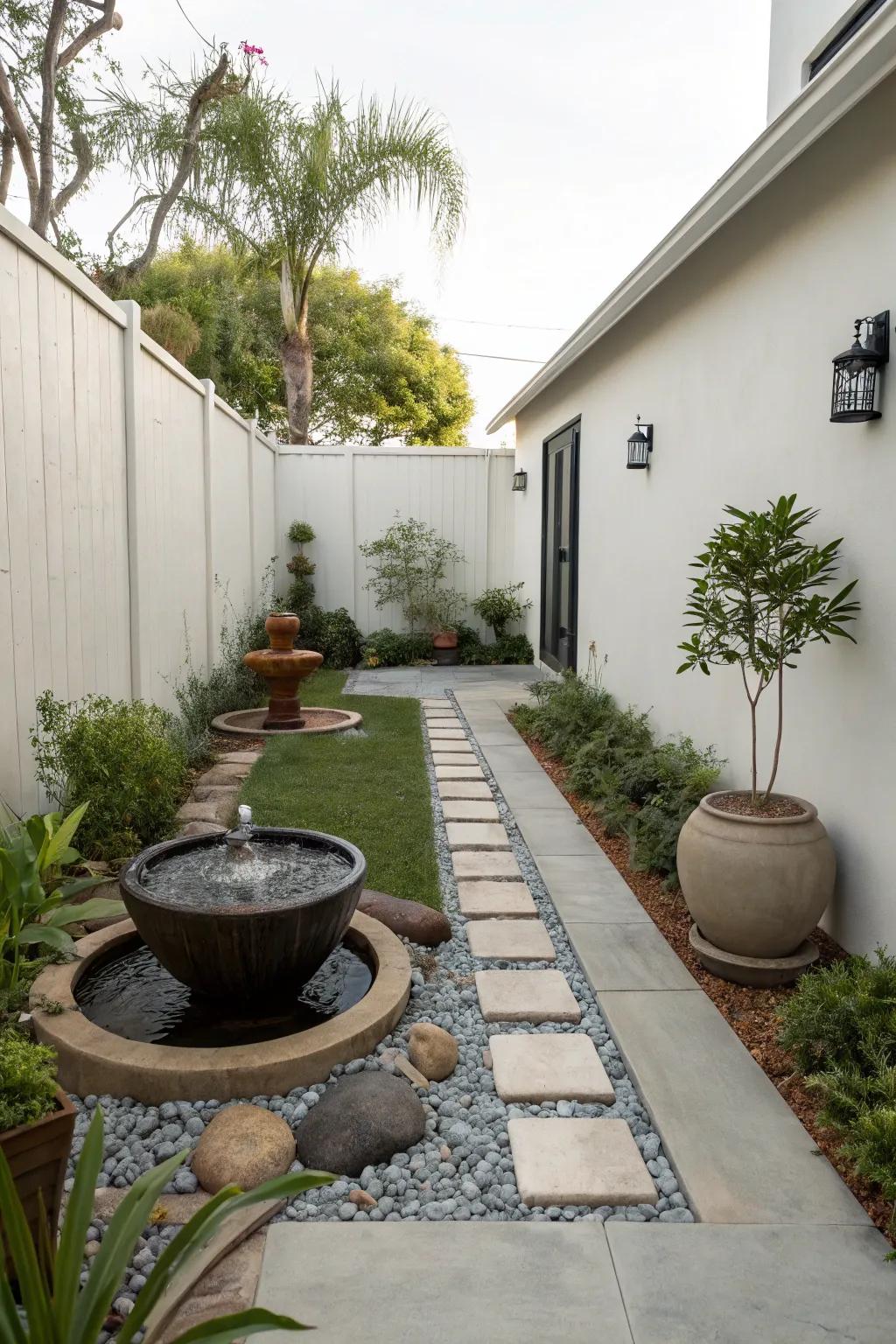 Water features bring tranquility and focus to minimalist spaces.