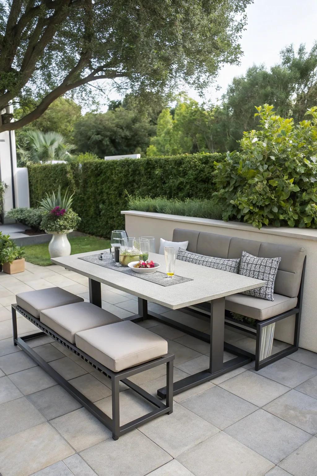 A convertible bench that easily transforms into a table for gatherings.