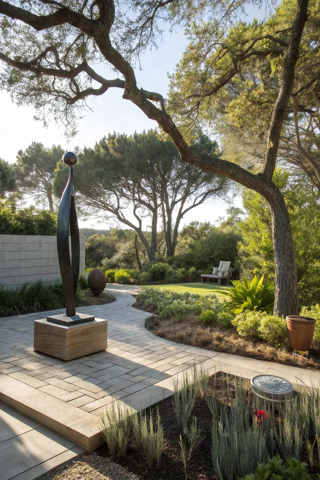Add sculptural sophistication with modern outdoor art.