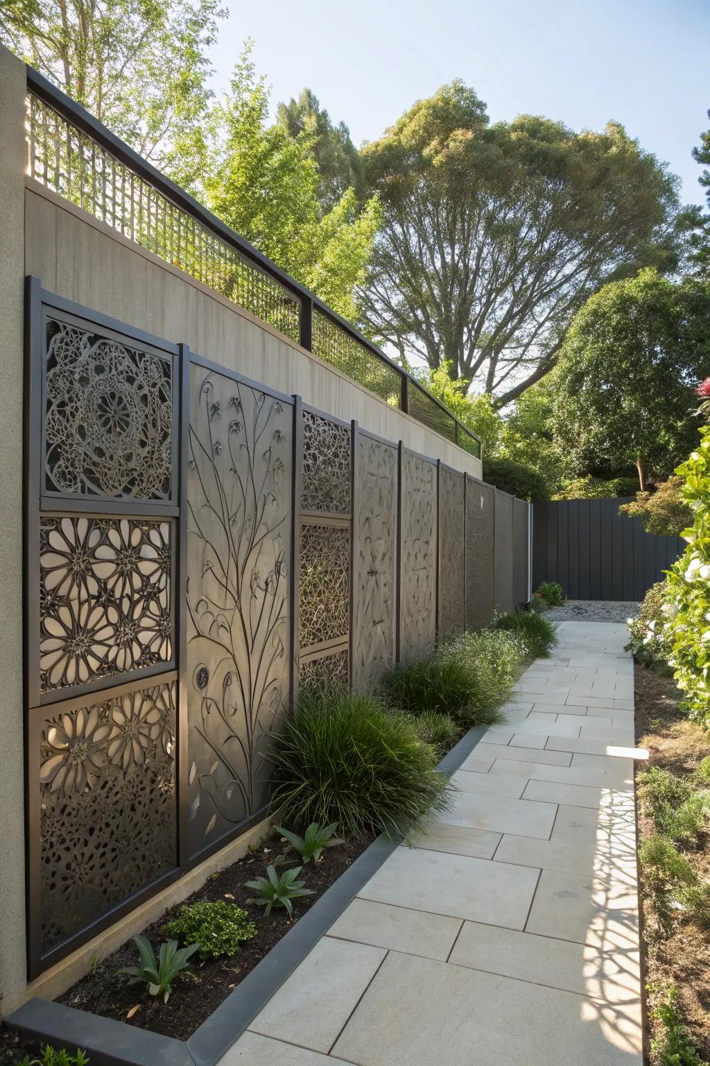 Metal panels add a modern industrial touch to outdoor walls.