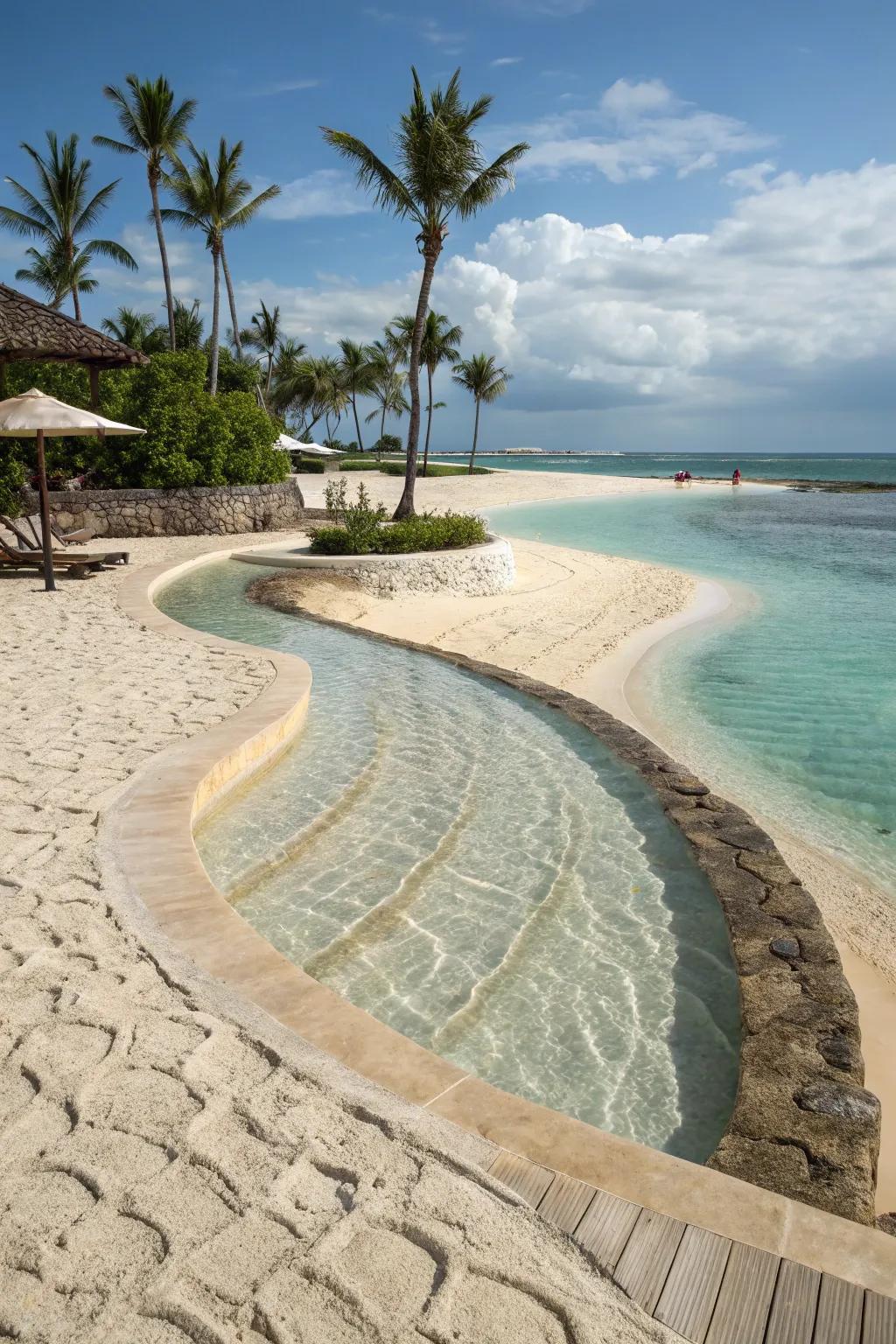 Create a natural entrance with a beach entry pool deck.