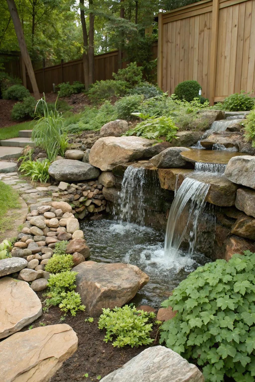 A pondless waterfall allows for flowing water in small spaces.