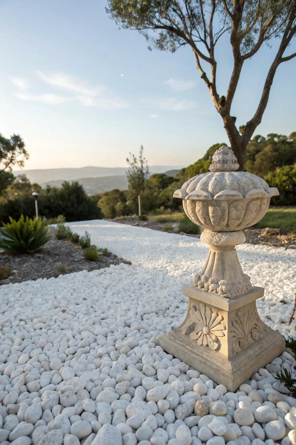 White pebbles create the perfect backdrop for outdoor art.