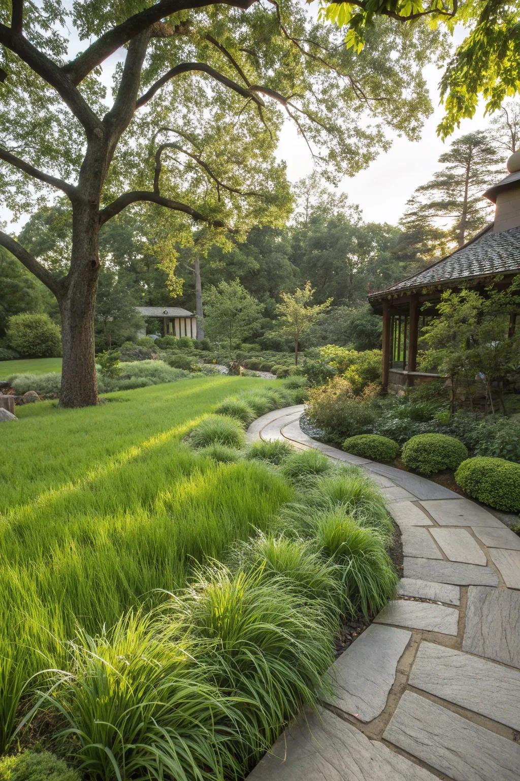 Consider monkey grass as a low-maintenance lawn alternative.
