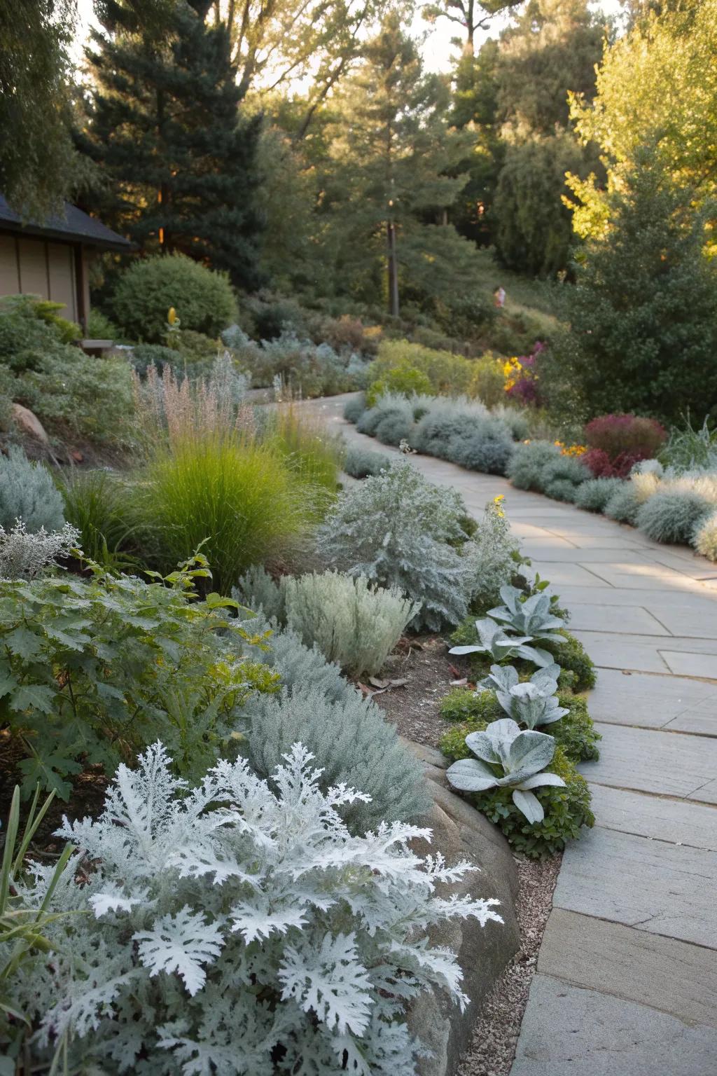 An elegant silver and gray garden for modern aesthetics.
