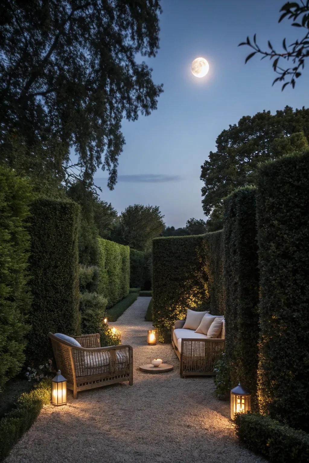 A hidden garden corner for private, moonlit retreats.