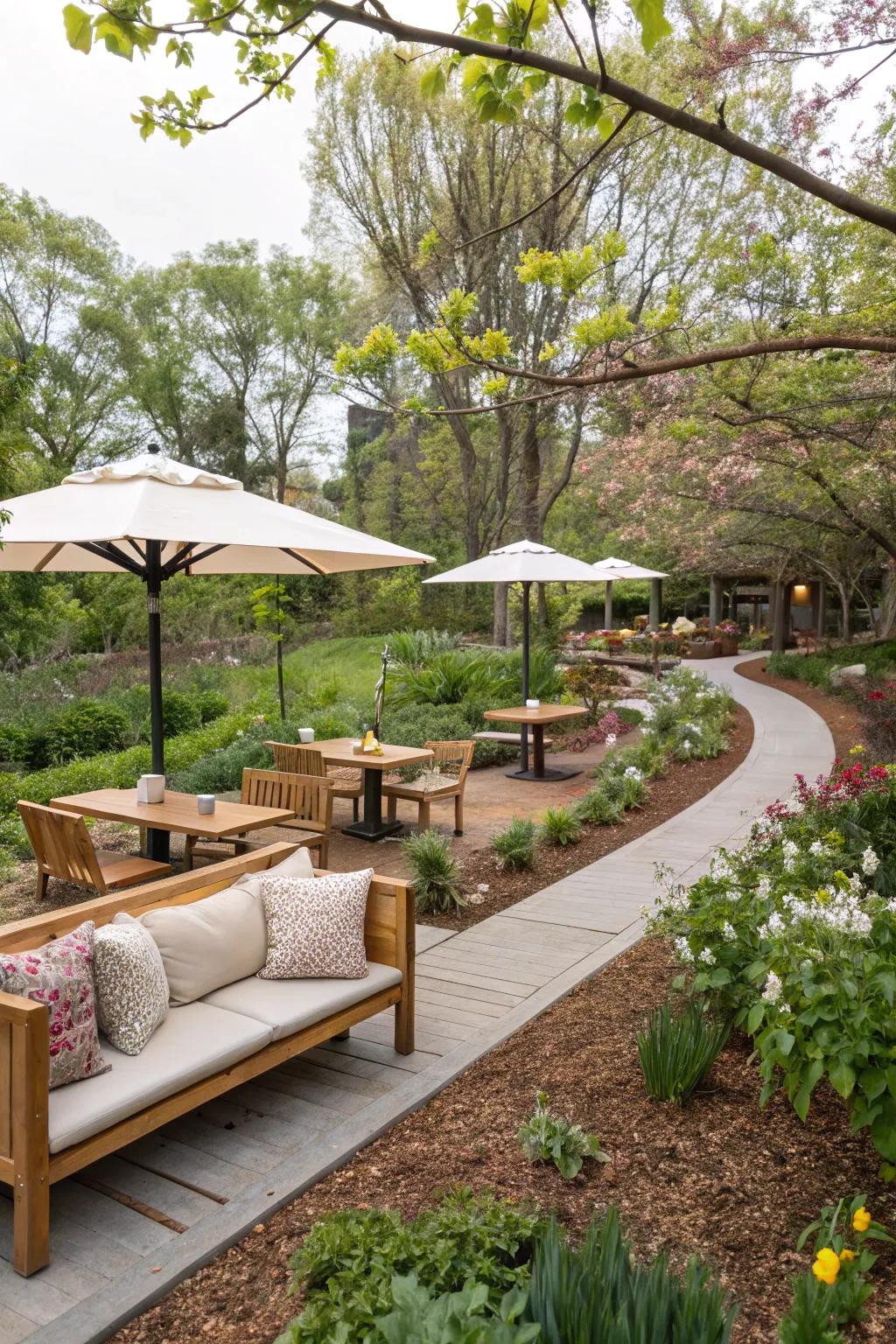 Inviting seating area enhanced by mulch surroundings.