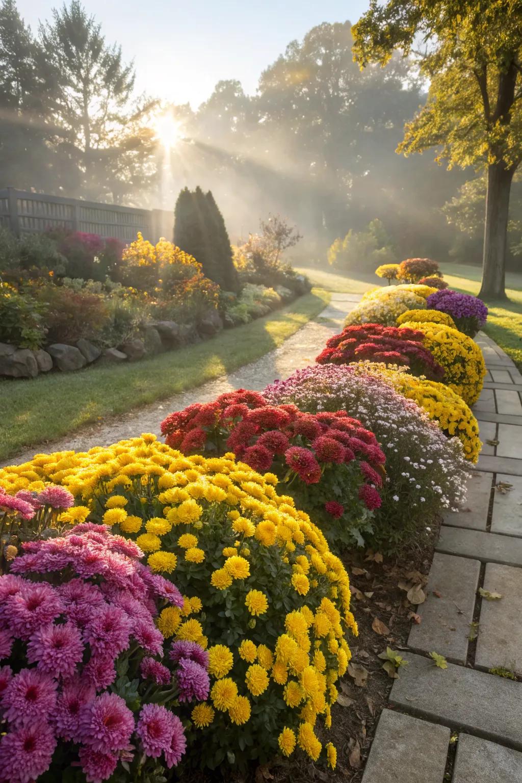 Mums thrive and bloom brilliantly in sunny spots.