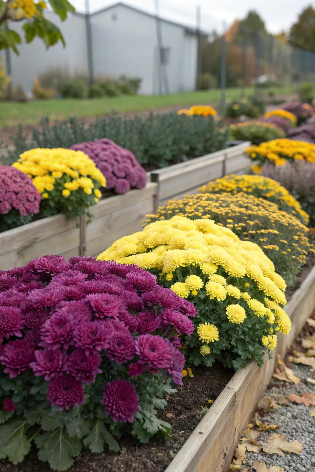 Mums paired with decorative kale for unique texture.
