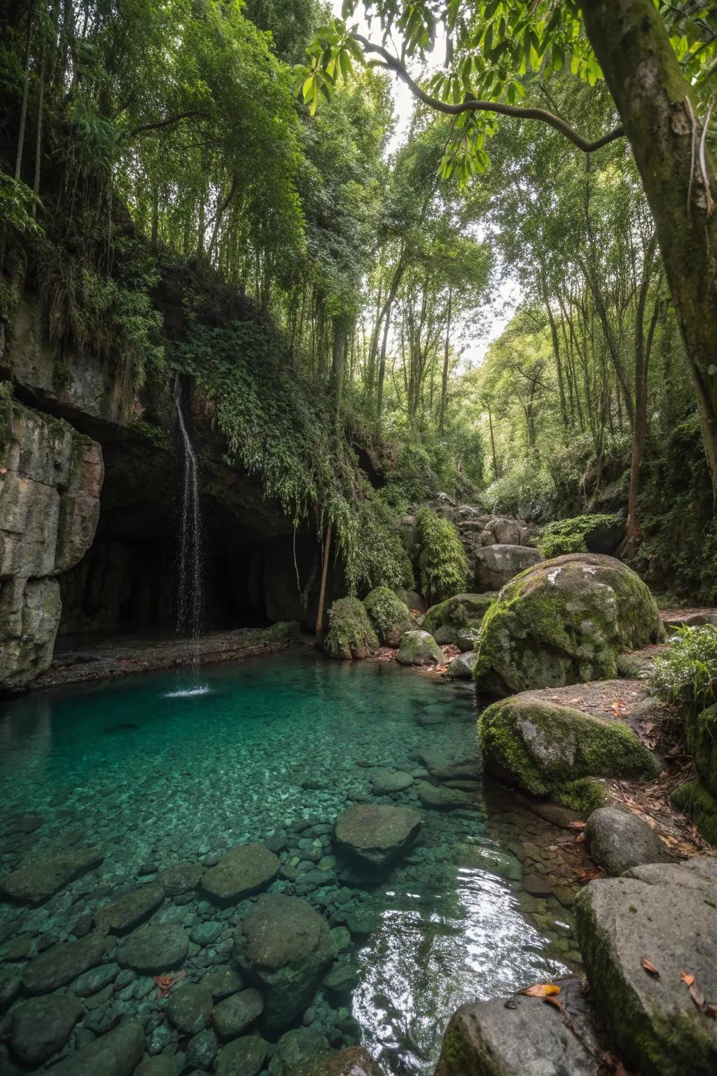 A hidden grotto provides a secluded and enchanting escape.