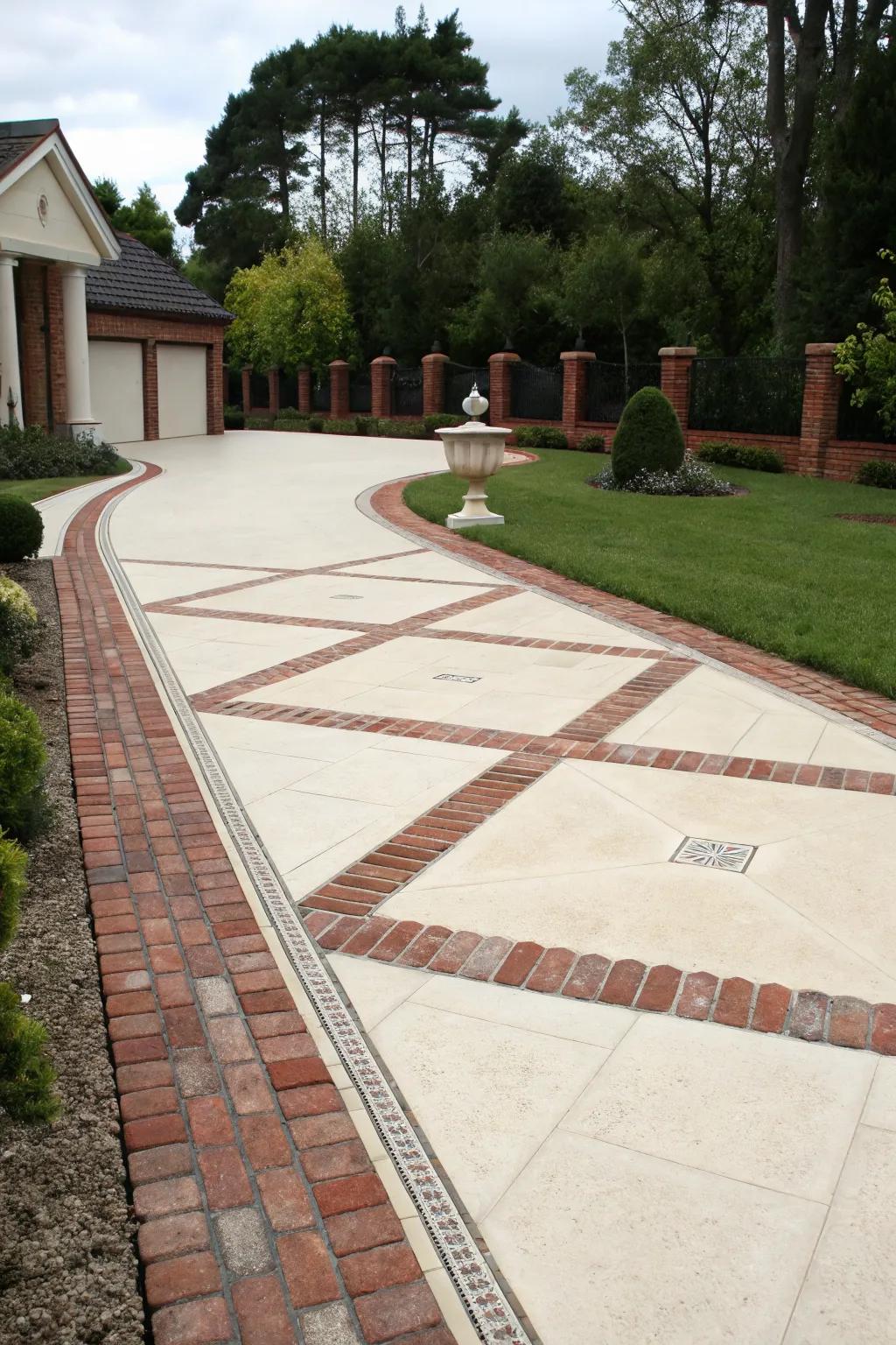 Balance tradition and modernity with a brick-edged driveway.