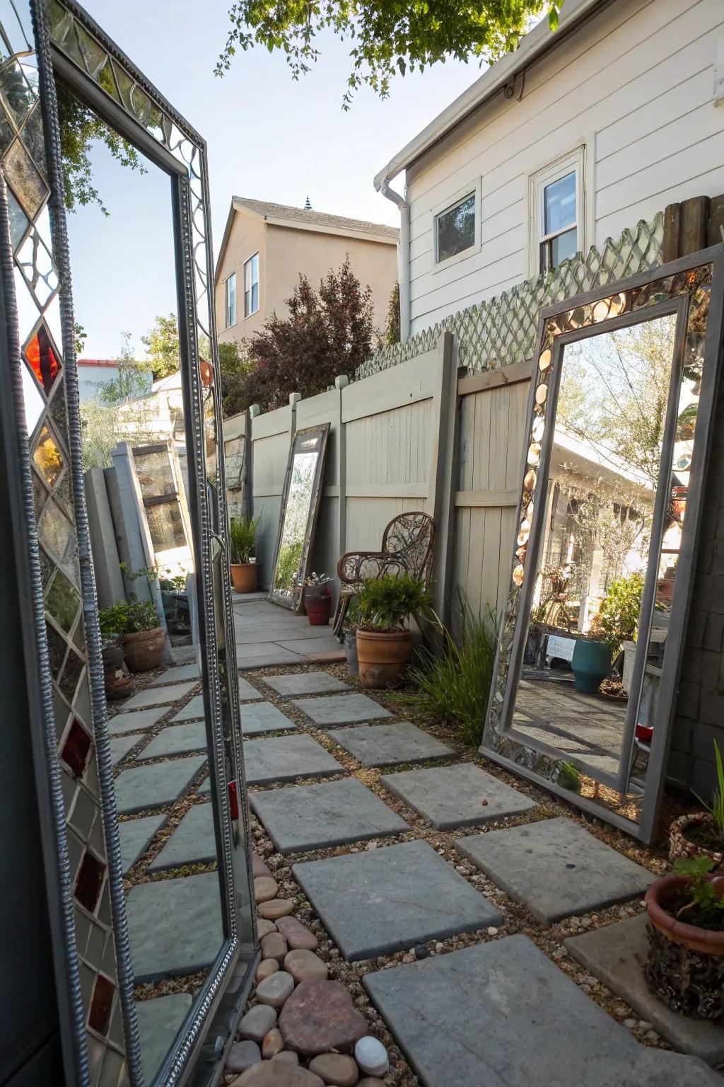 Reflective surfaces create the illusion of a larger space.