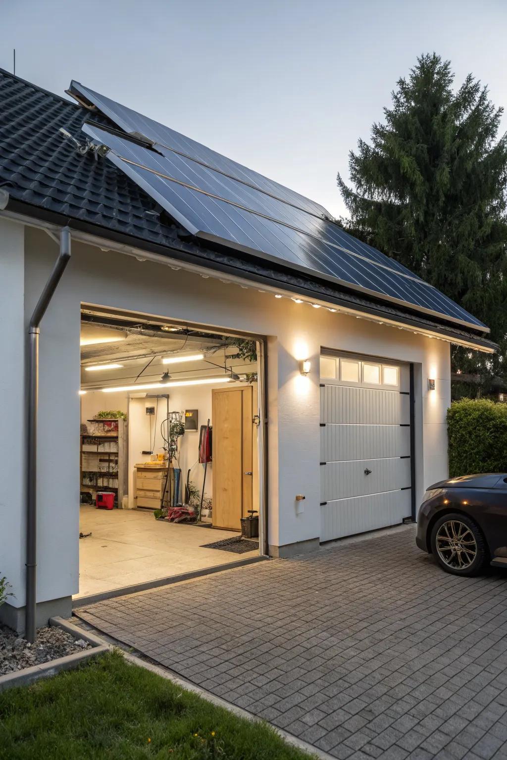 An eco-conscious garage with sustainable features.