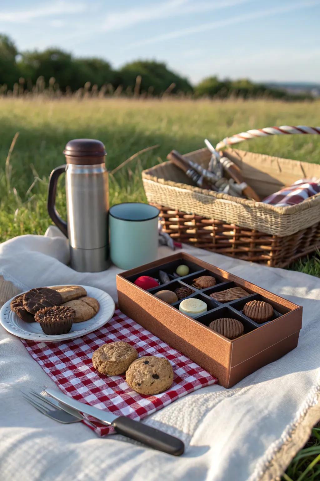 A selection of sweet treats to enjoy during a nighttime picnic.