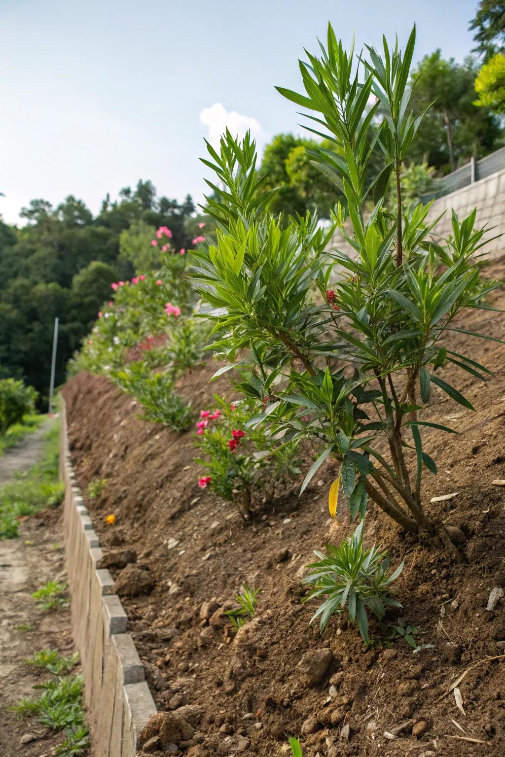 Prevent erosion beautifully with oleanders.