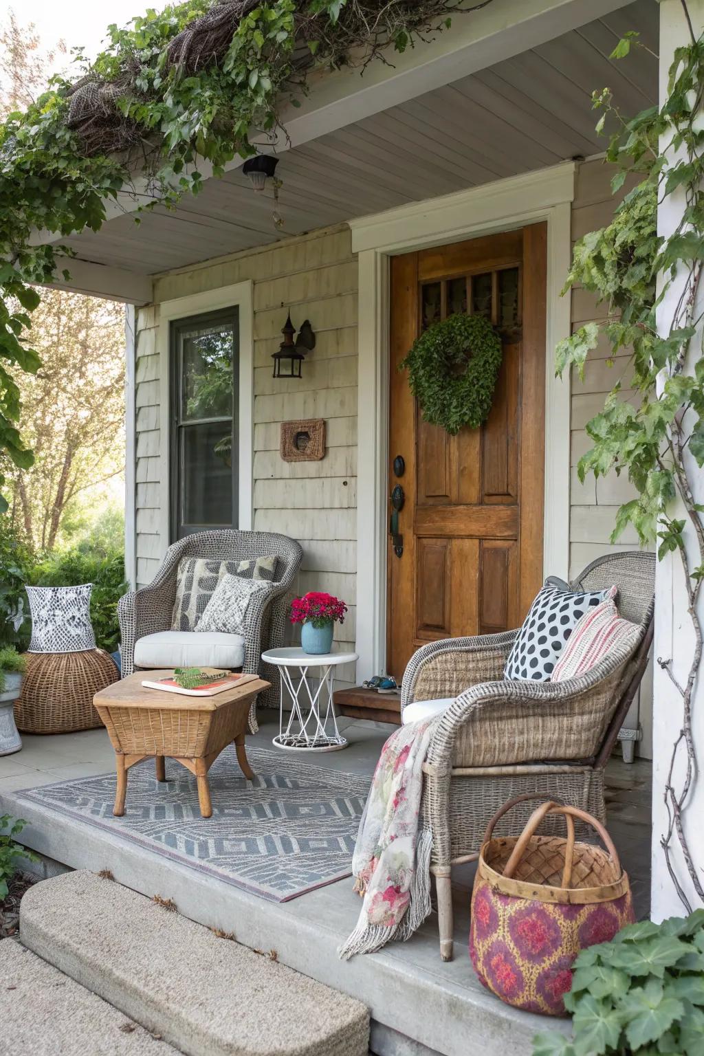 An eclectic mix creates a unique and personalized porch.